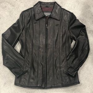 Liz Claiborne Brown/Black Soft Genuine Leather Full Zip Seamed Jacket